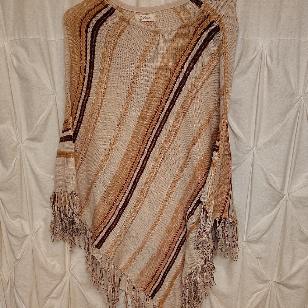 Elegant Beige and Brown Striped Poncho